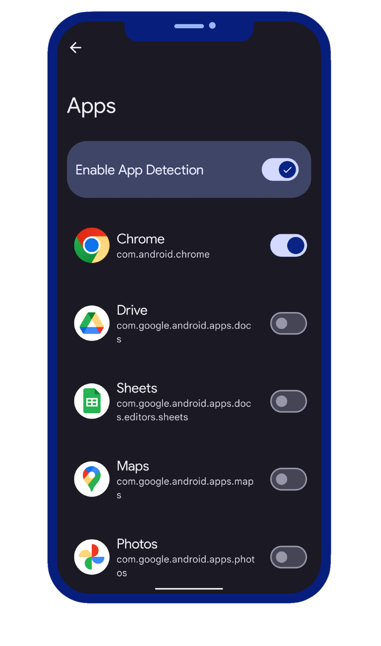 Screenshot of the App Detection.